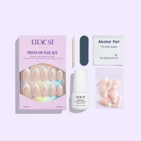 Lilac St. Naturals Press-On Nails Almond Medium – Glossy Natural Look, Reusable, No-Damage