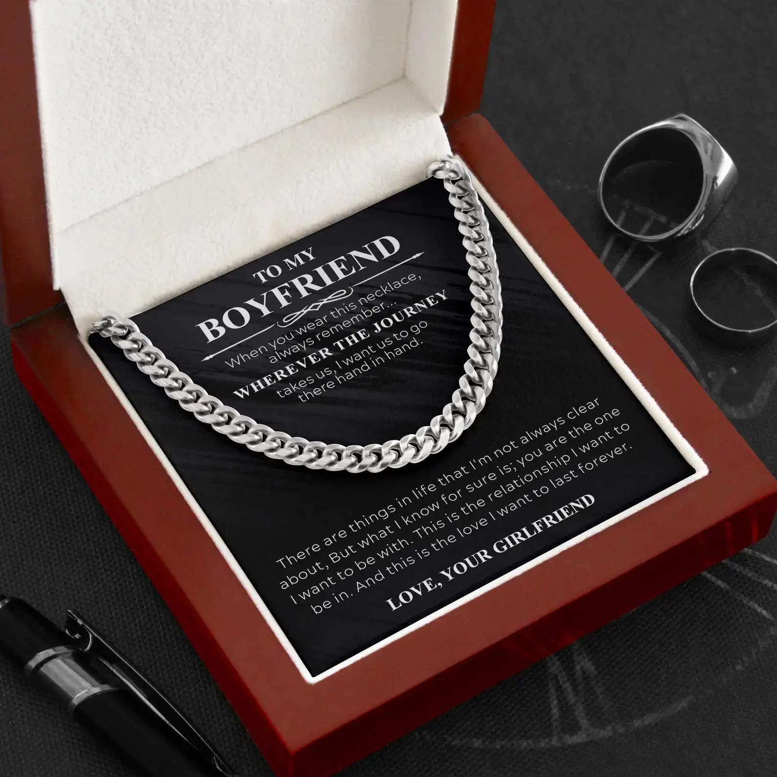 To My Boyfriend Necklace Journey Necklace for Boyfriend Stylish Chain Pendant With Inspirational Message Perfect Gift for Him Men Cuban Necklace