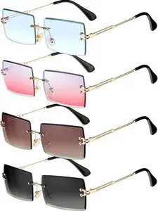 4 Pairs Frameless Rectangle Fashion Glasses - Vintage Transparent Square Glasses with Gradient Lenses quark brown girl rimless fake grips uv night vision high negative myopia women reading luxury Women's Clear Glasses outdoorfun