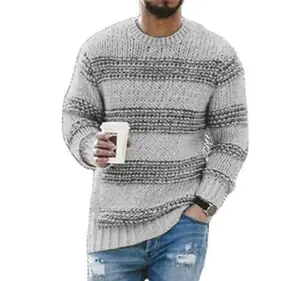 AF- Casual Striped Knitted Sweater Men Round Neck Pullover Sweater