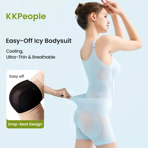 (KKPeople Easy-Off Icy Bodysuit) Tummy Control Butt Liftter Faja Shapewear Ultra Thin Breathable Cooling Shapewear Bra Free Tummy Control Butt Lifter Seamless Body Shaper For Summer