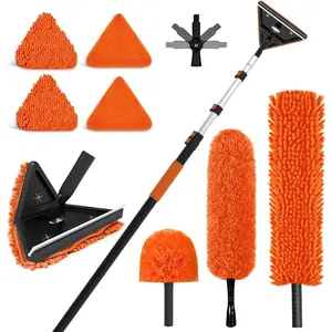 26FT Reach Duster Cleaner Kit, Dusters for Cleaning with Extension Pole, Baseboard & Wall and Window Cleaner Mop for Fan , High Ceiling and Cobweb