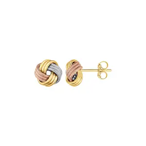 Love Knot Post Earrings in 14k Tri Color Gold