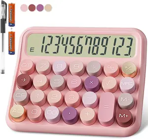 Mechanical Calculator 12 Digit  5-Inch LCD Display,   Desk Calculator, Big Buttons Easy to Press Use as Office Calculators Desktop, 15Tilt Screen for  Calculator(Rose)