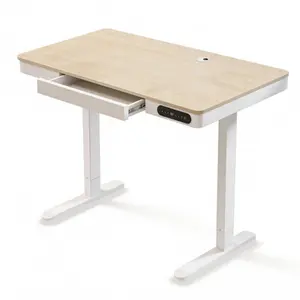 Study desk Adjustable Rolling Standing Desk-Electric Height Adjustable Home Office Desk,Standing Desk with Drawer,Computer Laptop Table with Charging TYPE-C & USB Ports,55 inch Solid Wood Tabletop(Natural Wood Color+ White Frame）