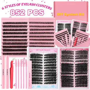 SOSIAYCICI DIY Lash Clusters Kit with 852/2080/1432/1204Pcs Lashes Clusters, Cat Eyes/Natural/Dense/Fluffy Mixed Lengths & Styles Waterproof Lash Bond and Seal, Eyelash Tweezers Applicator Mascara Brush