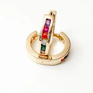 14k Gold-Plated Huggie Earrings with Multi-Color Cubic Zirconia (CZ) 1cm