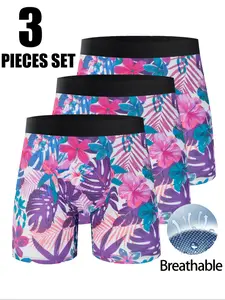 3-Pack Men's Briefs with Fashion Print Design, Medium Elastic Fabric, Comfortable and Stylish, Suitable for Casual, Sports, and Home Wear