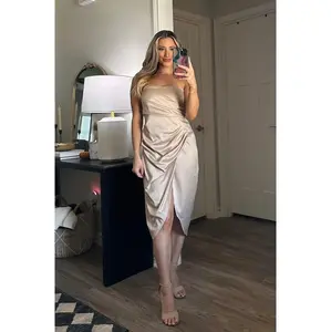 Delia Strapless Satin Dress: Champagne