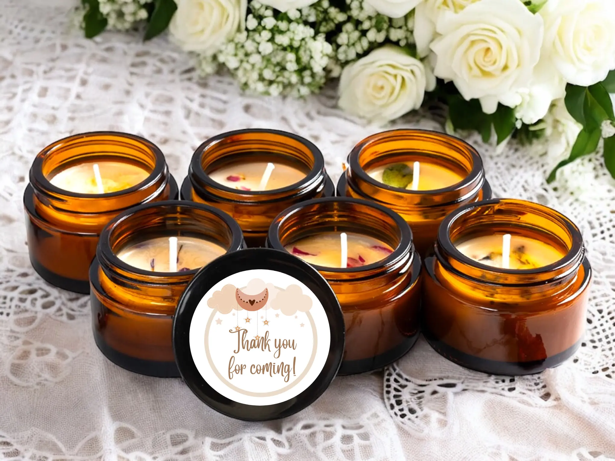 Moon Thank you for Coming Candle Favors for Guests - Baby Shower Candle Favors 1oz Amber Glass Jar - Tea Light Scented Candle Aroma Decor