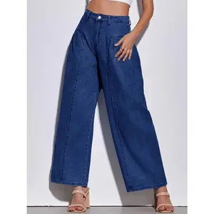 Women'sHighWaistedSidePleatedWideLegLooseFitBoyfriendJeansforCasualDailyWear