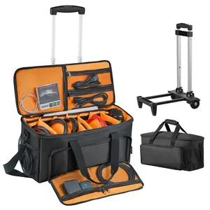 【FathersDayGift】VEVOR Rolling DJ Cable Bag, 1680D, Padded File Gig Bag with Wheels, 6 Detachable Divider, Travel Storage Music Gear Case, for Professional DJ Gear, Musical Instrument and Accessories, Sound Equipment
