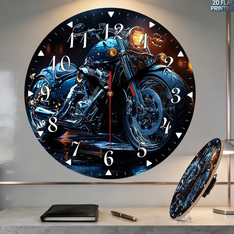 2D Flat.1pc. Cool motorcycle-themed wall clock, a unique choice for home decoration, designed for motorcycle enthusiasts, suitable for both bedroom and living room, high-quality surface, retro and unique, a great gift option, suitable for home decoration
