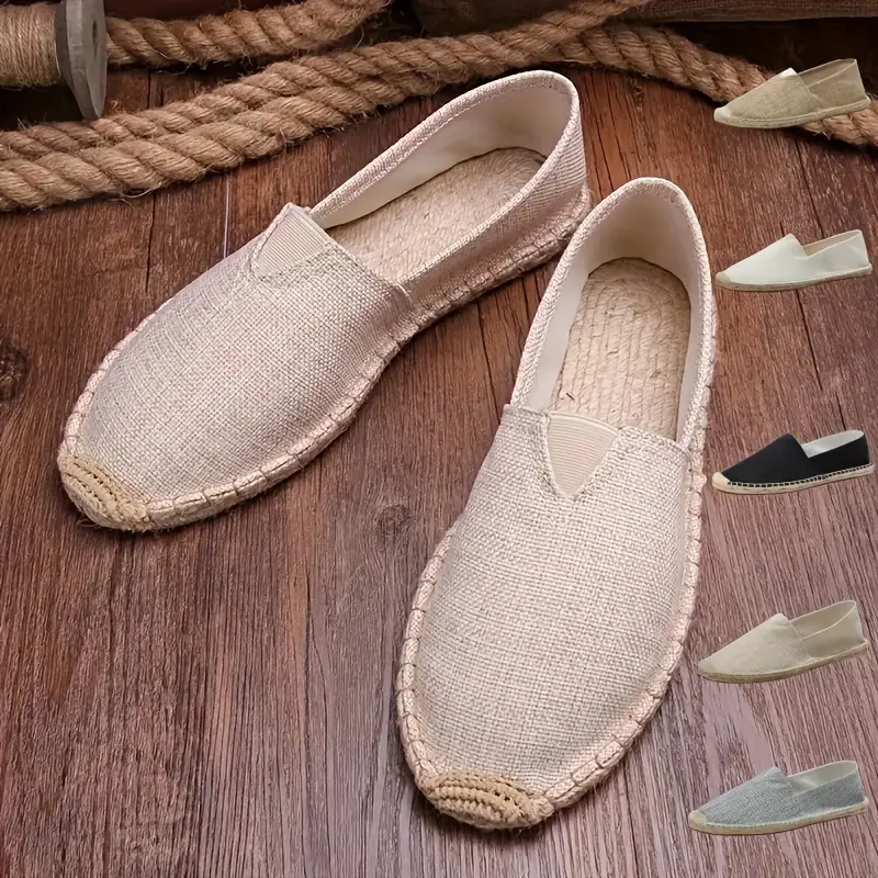 Mens Canvas Espadrille Loafers - Breathable Mesh Lining, Slip-On Design, Comfortable Rubber Suns for Casual Walking - Perfect for Fall, Spring, Summer Seasons
