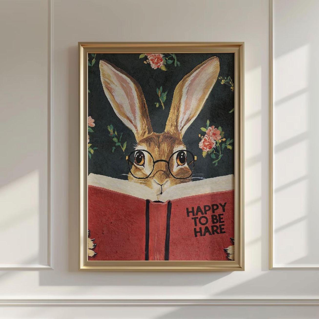 Cheerful Hare Reading: Whimsical Animal Illustration for Book Lovers and Rabbit Enthusiasts Cheerful Hare Reading: Whimsical Animal Illustration for Book Lovers and Rabbit Enthusiasts