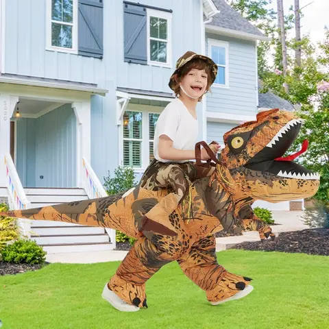 Halloween T-Rex Dinosaur Costume Breathable Realistic, Fast Inflation Riding Suit for Halloween Parties & Cosplay Events, Vibrant Design, Water-Resistant for Kids