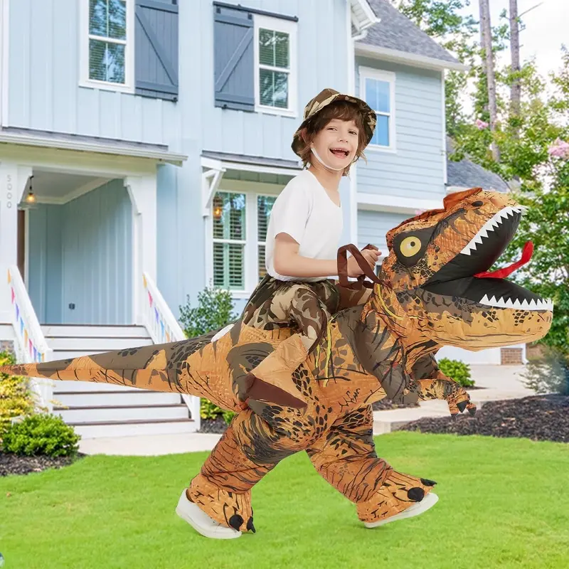 Halloween T-Rex Dinosaur Costume Breathable Realistic, Fast Inflation Riding Suit for Halloween Parties & Cosplay Events, Vibrant Design, Water-Resistant for Kids