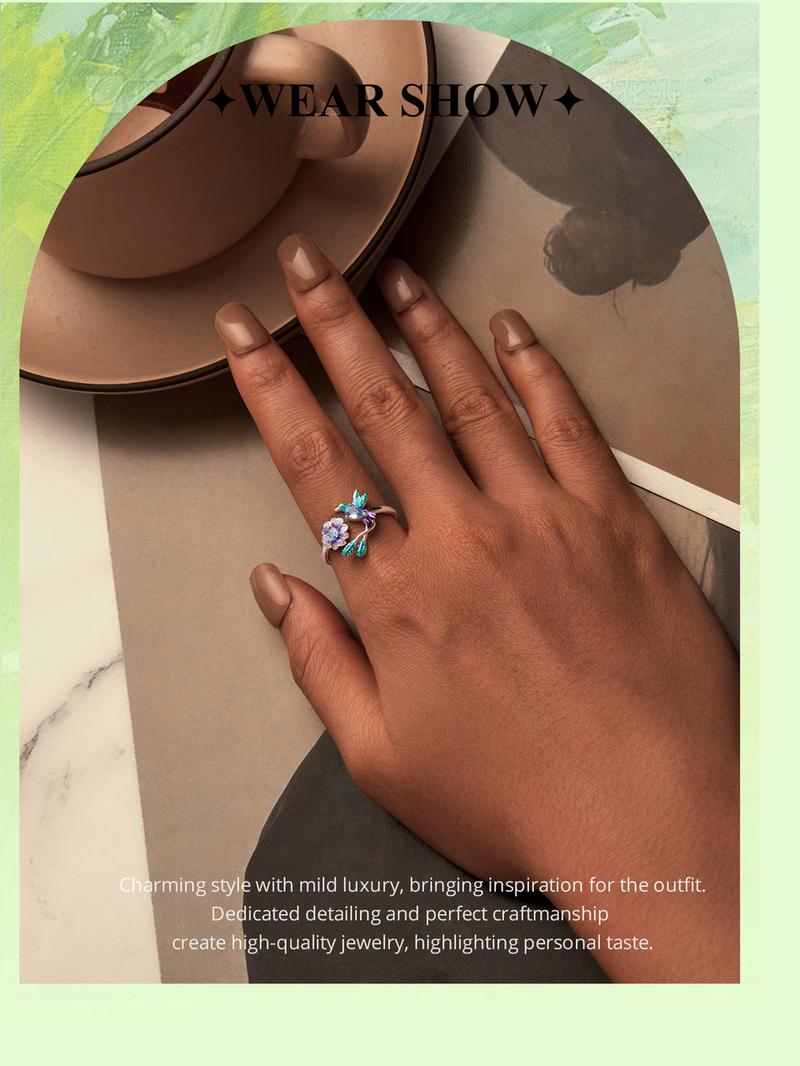 Présentation du produit : Bague ajustable BAMOER en argent sterling 925 avec motif floral et oiseau pour femme. Bague colibri en cristal, bijou scintillant à porter au quotidien. Cadeau idéal pour une petite amie, une mère ou une épouse (taille 16).