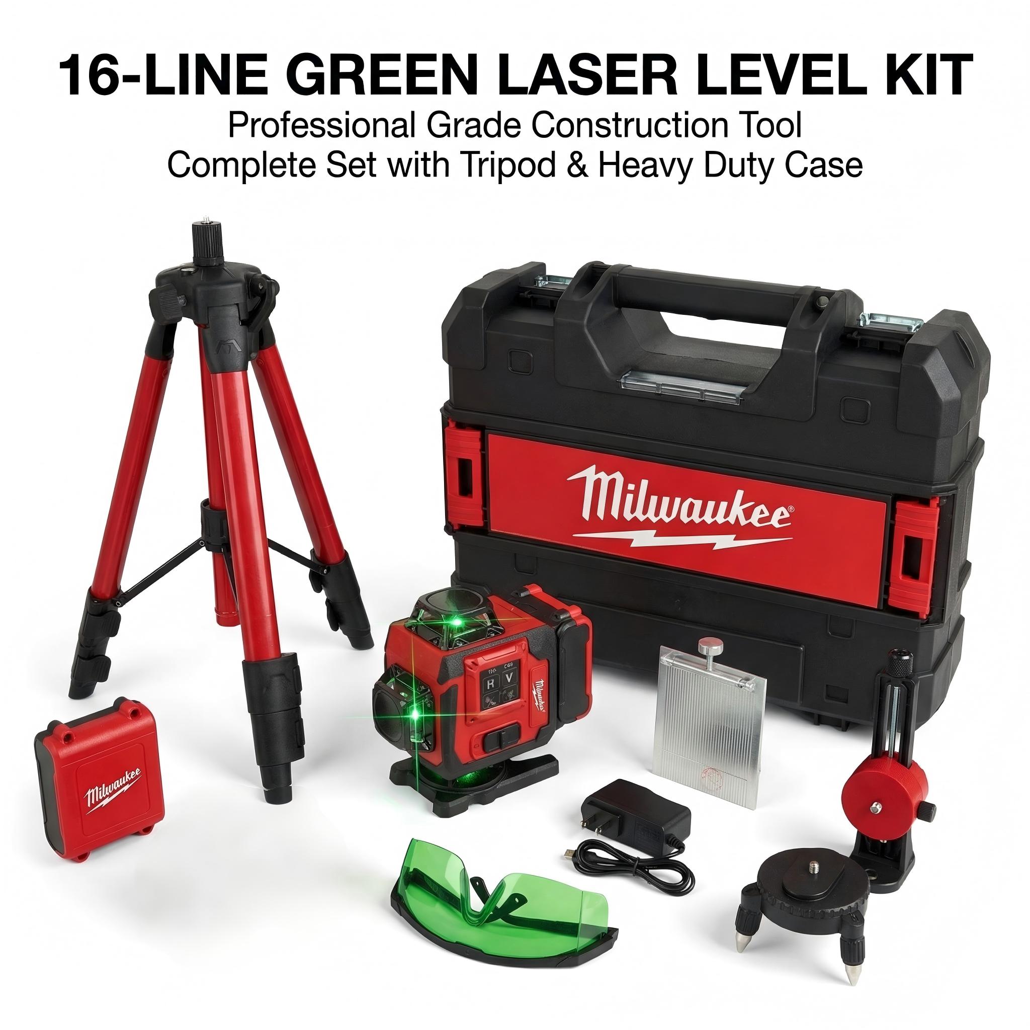 Milwaukee - horizontal and vertical cross kit 360  level with tripod 16 lines laser