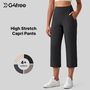 G4Free BareFeel High Stretch Capri Pants for Women Soft Wide Leg Yoga Pants High Waist Casual Capris with Pockets 21"/23"/25"