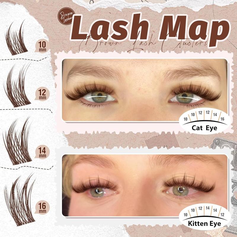 Anime Cluster Lashes Brown Cluster Eyelash Extensions Tool Fairy Eyelash Clusters Wispy Lash Clusters Dark Brown Individual Lash C-Curly Lash Extension Spiky Manga DIY Eyelashes Pack (108Pcs, 10-16MM)