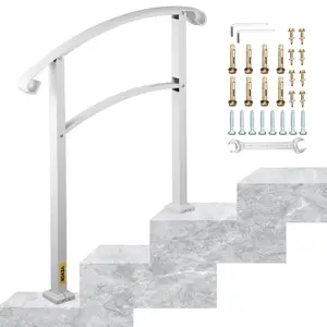 VEVOR 3-Step Handrails for Outdoor Steps Fits 1 or 3 Steps Matte White Stair Rail Wrought Iron Handrail with Installation Kit Hand Rails for Outdoor Step