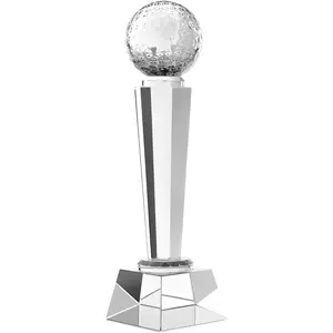 Crystal Glass Golf Trophy with Elegant Gift Box for Tournaments, Sports Competitions, Parties, Champion Award, Paperweight for Desktop and Table Decor (9 Inches Trophy Golf)