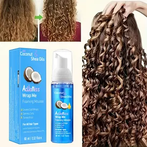 Adjaniss Foam Mousse 60ML with Coconut Oil and Shea Butter, Soft Wrap Styling for Curly Hair, Smooths Frizz, Suitable for All Hair Types