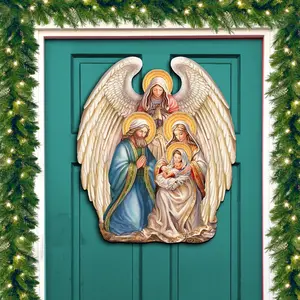 Designocracy 8611056H Artistic Wooden Nativity with Angel, 24x18 in. Christmas Wall Decoration, Festive Home Gift