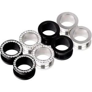 8pcs / 12pcs 8G-1 inch Stainless Steel Screw Fit Ear Tunnels Single Row CZ Gem Gauge Earrings Piercing