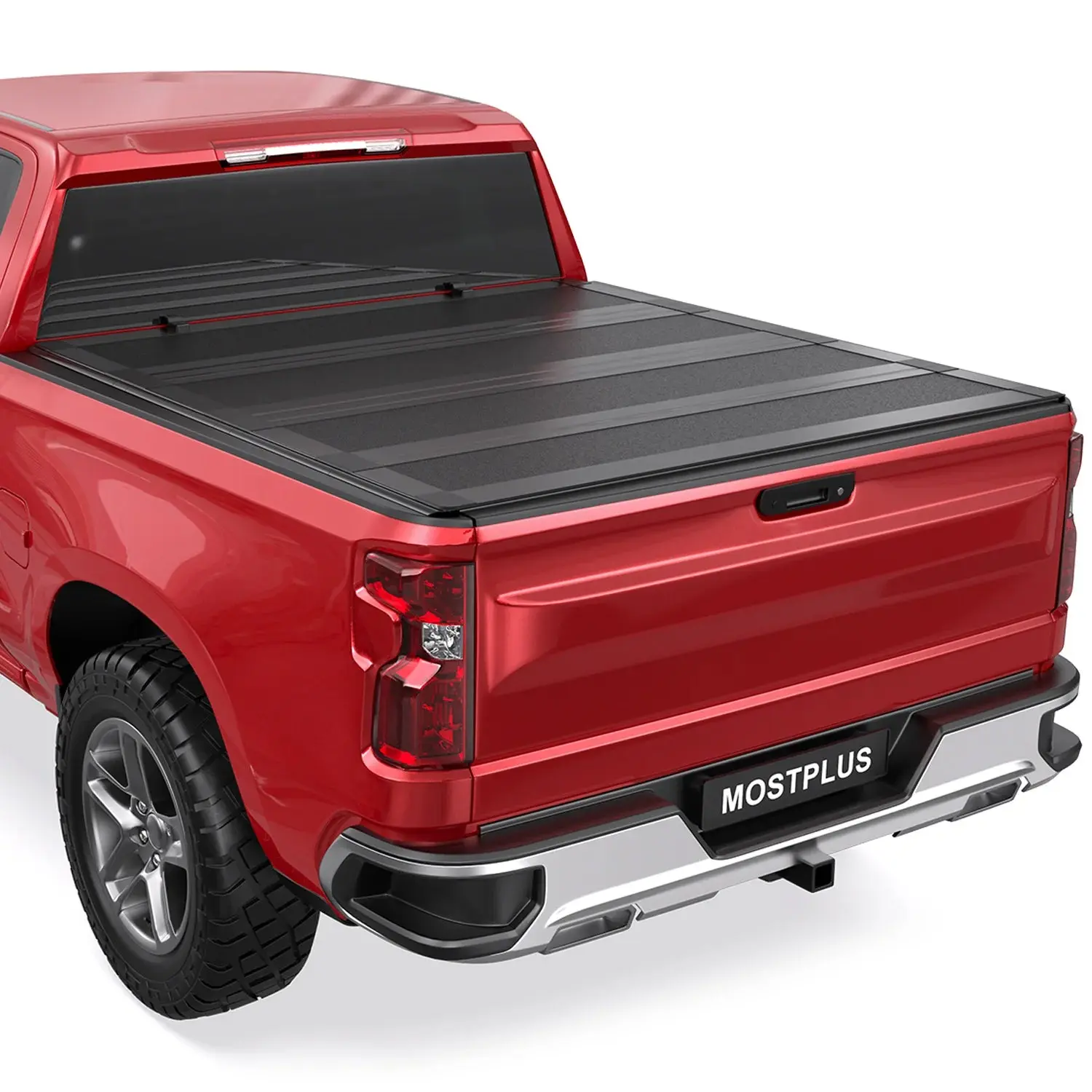 6.5FT 4-Fold Low-Profile Flush-Mount Style FRP Hard Tonneau Cover For 2014-2019 Chevy Silverado GMC Sierra 1500 2015-2019 2500HD 3500HD