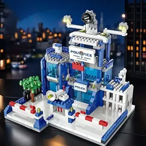 Blue Special Police Headquarters Building Model, Building Set, Adult Stress Relief Puzzle Assembly, Unique High-End Desktop Decoration Gift, Building Block Set