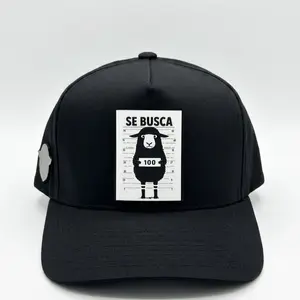 SE BUSCA 100 Sheep Design Black Snapback Cap with Unique Mugshot Style Print and Adjustable Strap