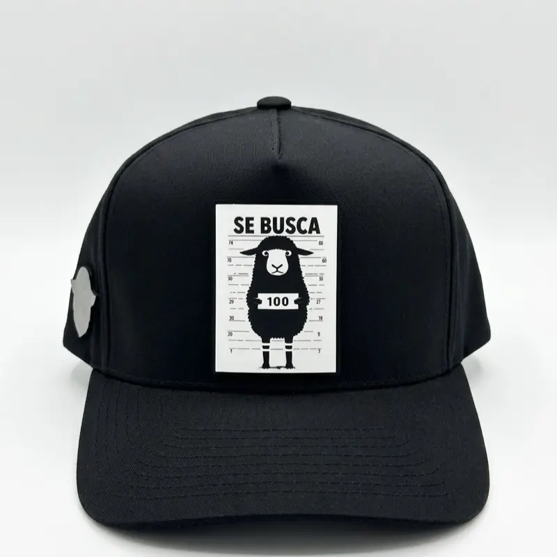 SE BUSCA 100 Sheep Design Black Snapback Cap with Unique Mugshot Style Print and Adjustable Strap