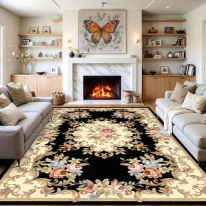 Soft Low Pile Persian Style Rug with Geometric Pattern, Non-Slip Washable Carpet for Living Room Bedroom Hotel Decoration