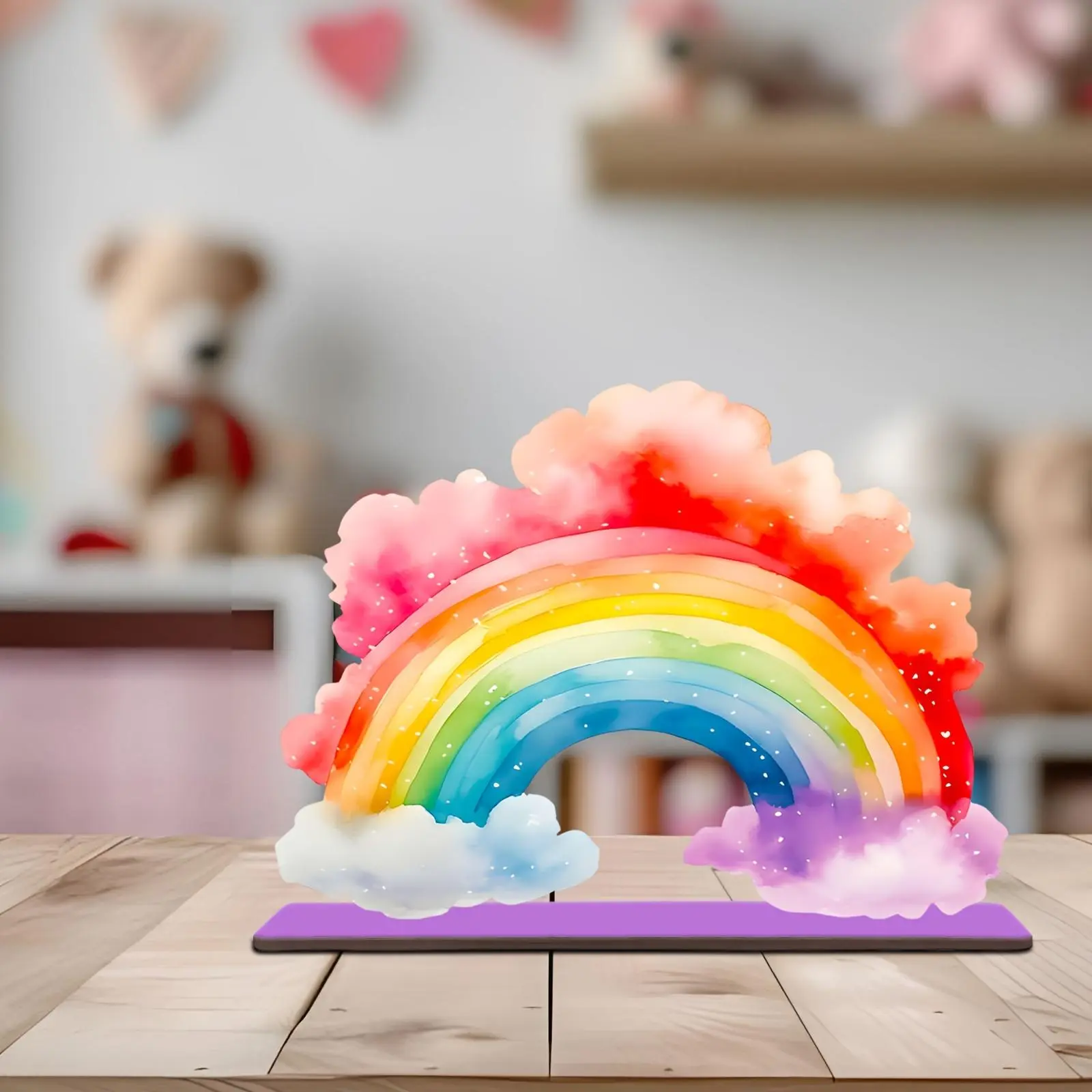 Wooden Cloud & Rainbow Design Centerpiece, Creative Desktop Decoration, Modern Desktop Decoration for Home Party Photography Prop, Cute Home Decor, Artistic Home Accessory