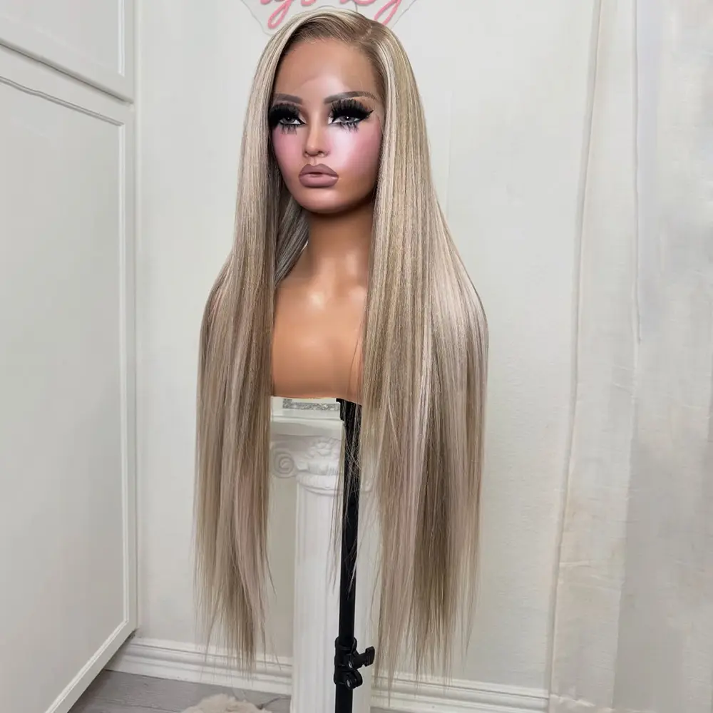 200% Density Highlight Blonde 613 Colored Straight Wig with Pre Plucked Hair 13X6 HD Transparent Lace Frontal Real Human Hair Wigs for Women