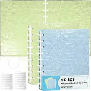 2 Pack Pu Leather 7X9.25 Inch Discbound Notebook Cover And Disc Set Discbound Planner Cover With 18 Pcs Expansion Discs 9-Disc Disc Bound Notebook Accessories Blue+Green No Inner Paper