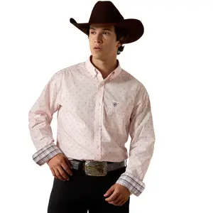 Ariat Men's Wrinkle Free Wally Barley Pink Geo Print Fitted Shirt 10073690