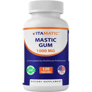 Vitamatic Mastic Gum 1000mg per Serving - Support Digestive Function, Gastrointestinal Health, Immune and Oral Wellness, 120 Capsules Edible Fitness