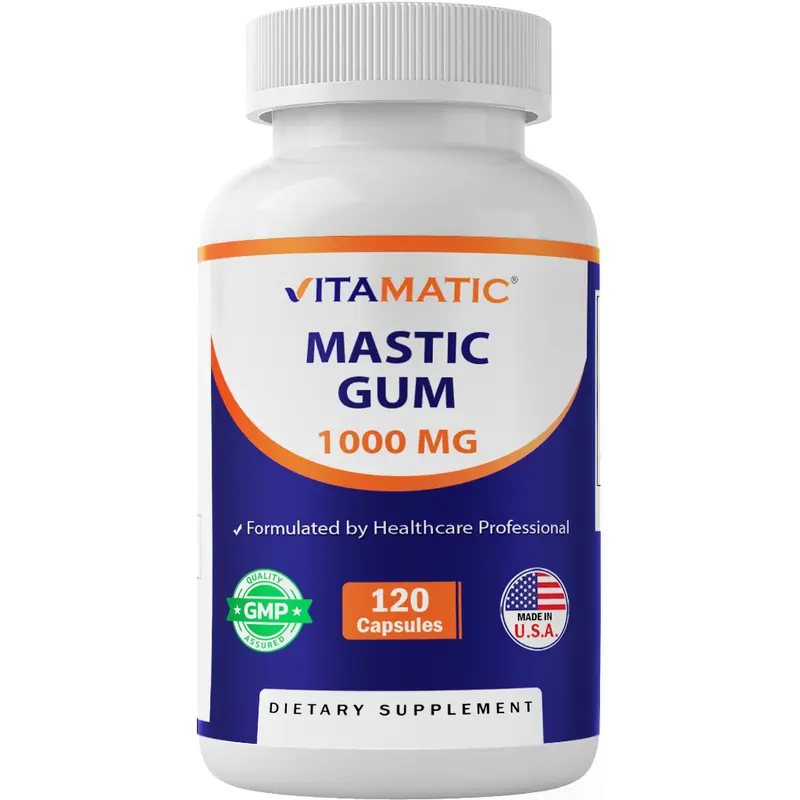 Vitamatic Mastic Gum 1000mg per Serving - Support Digestive Function, Gastrointestinal Health, Immune and Oral Wellness, 120 Capsules Edible Fitness
