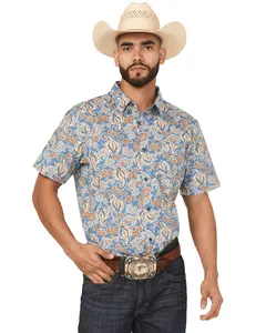 Cody James Men's Boise Paisley Print Short Sleeve Button-Down Stretch Western - Cjsu25w14-Bl