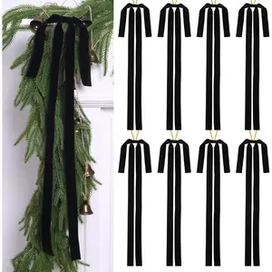 8PCS Christmas Bow Ornament 23.5x15.5 Inch Large Velvet Wreath Bows Xmas Tree Topper Ribbon Hanging Bows for Christmas Holiday Home Outdoor Indoor Party Garland Crafts Decoration(Black)