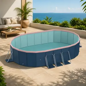 3.0m PVC Folding Pool Not Inflatable Outdoor Swimming Pool for Patio Beach Garden Summer Bathing Cooling Blue-Gray Easy Setup Large Capacity Family Pool, Blue-gray Color Options, PVC Material, Product Dimensions: 86.61 W x 118.11 D x 19.69 H in