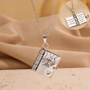 Flip-Page Book-Shaped Necklace for Daughter/son, Heart Message Pendant, Beautiful Birthday/new Year/xmas Gift, Daily Wear Accessory, Heart Design Necklace