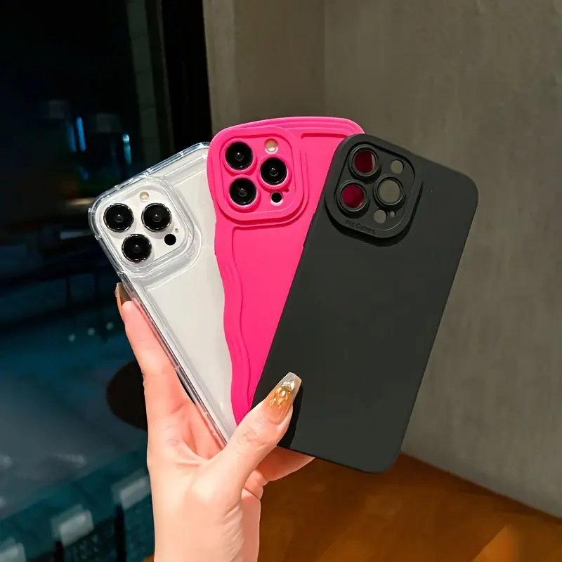 3 Piece Set Wave Airbag Angel Eye Matte Finish Full Coverage Shockproof Protection Phone Case, Soft Touch High-End Anti-Drop for iPhone 11/12/13/14/15/16 Series