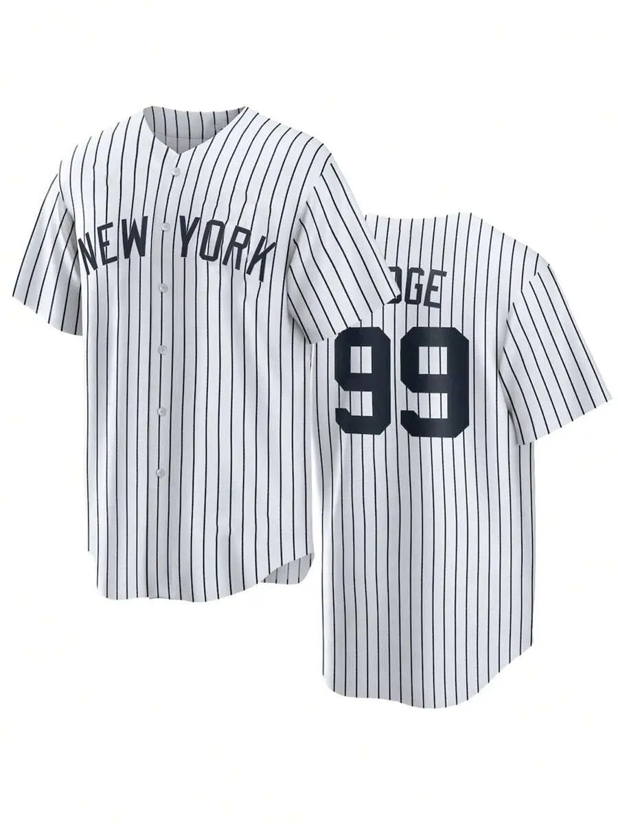 New York Men's No.99 White Classic Baseball Jersey Sportswear with Button Down Front & Bold Details That Pop Iconic Look Modern Fit
