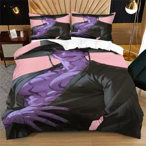 3D Anime Character Print Bedding Set, Comfortable Soft Plush Fitted Sheet Set (includes 1 Coreless Fitted Sheet, 1/2 Coreless Pillowcases), Queen Size Bedroom Decor, Bed Sheet Sets