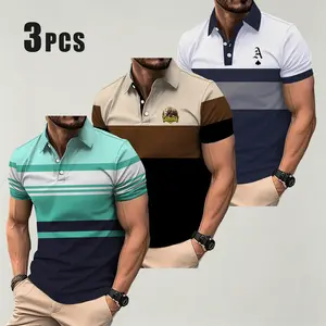 3-piece men's polo shirt striped contrasting printed short sleeved business casual commuting top