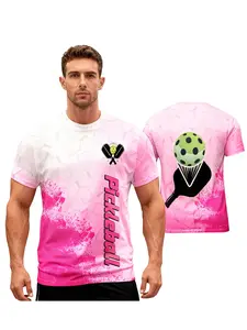 Men's Pickleball Shirt, Logo Print Design, Breathable Summer Sports Wear, Durable Casual Button Front Jacket, Ideal for Games and Daily Use